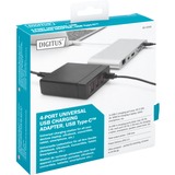 Digitus Adaptador USB universal de 4 puertos, USB Type-C™, Cargador negro, USB Type-C™, Interior, Corriente alterna, 20 V, 1,2 m, Negro