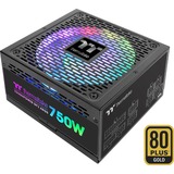 Thermaltake Toughpower GF2 ARGB unidad de fuente de alimentación 750 W 24-pin ATX Negro, Fuente de alimentación de PC negro, 750 W, 100 - 240 V, 900 W, 50/60 Hz, 10 A, Activo