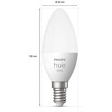 Philips Hue Vela - Bombilla inteligente E14, Lámpara LED Philips Hue White Vela - Bombilla inteligente E14, Bombilla inteligente, Blanco, Bluetooth/Zigbee, LED integrado, E14, Blanco cálido