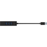 ICY BOX IB-HUB1419-LAN, Hub USB negro