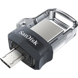 SanDisk Ultra Dual m3.0, Lápiz USB  unidad flash USB 64 GB USB Type-A / Micro-USB 3.2 Gen 1 (3.1 Gen 1) Negro, Plata, Transparente