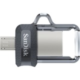 SanDisk Ultra Dual m3.0, Lápiz USB  unidad flash USB 64 GB USB Type-A / Micro-USB 3.2 Gen 1 (3.1 Gen 1) Negro, Plata, Transparente