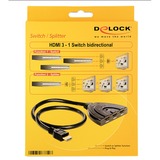 DeLOCK 87619 interruptor de video HDMI, Conmutador HDMI negro, HDMI, Negro, 1024 x 768 (XGA),1600 x 1200 (UXGA),1920 x 1080 (HD 1080),640 x 480 (VGA),800 x 600 (SVGA), 0,6 m