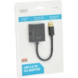 Digitus Adaptador USB 3.0 a DVI negro, 1920 x 1080 Pixeles, 1080p, Negro, Ampolla, 45 mm, 17 mm