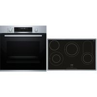 Bosch HBD672LS81 sets de electrodoméstico de cocina Cerámico Horno eléctrico, Juego para horno acero fino/Negro, Cerámico, 4 zona(s), Vidrio y cerámica, Acero inoxidable, Tocar, 79,5 cm